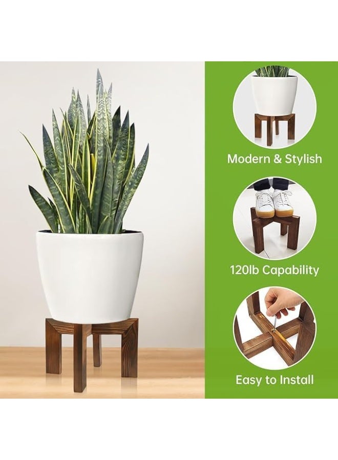 حامل نباتات داخلي وخارجي للنباتات، حامل نباتات خشبي، حامل نباتات صغير في الهواء الطلق، حامل وعاء زهور متين، يناسب معظم احجام اوعية الزهور في الغرفة، عبوة من قطعتين - Image 4